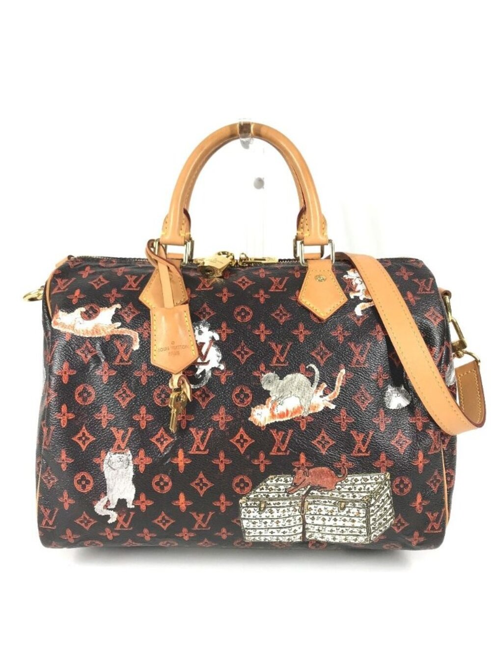 Louis Vuitton Handbag Speedy Bandouliere Monogram Cat Glam Cat Canvas Brown